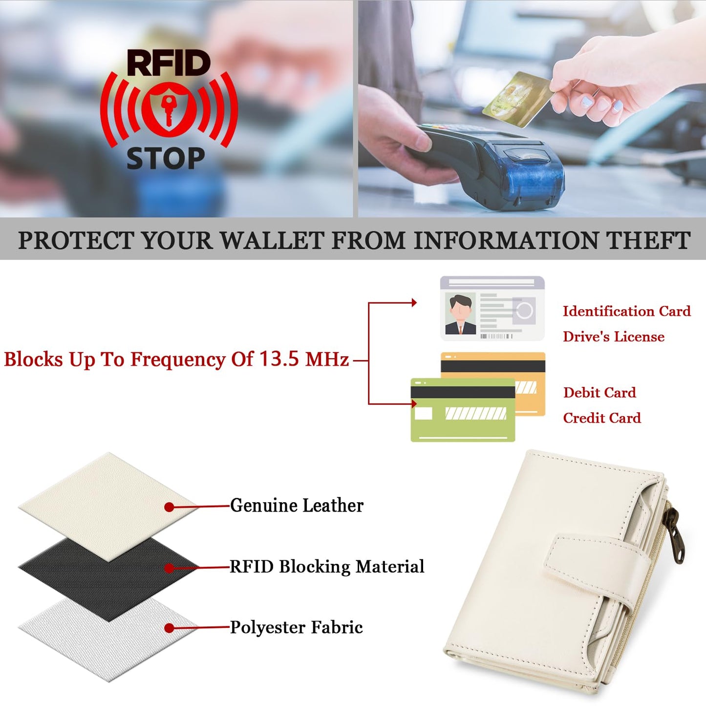 Airkit Small Wallet Women RFID Blocking Soft Leather Bifold Compact Card Holder Wallet for Women with Zipper Coin Pocket 4 ID Window