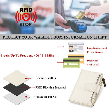 Airkit Small Wallet Women RFID Blocking Soft Leather Bifold Compact Card Holder Wallet for Women with Zipper Coin Pocket 4 ID Window