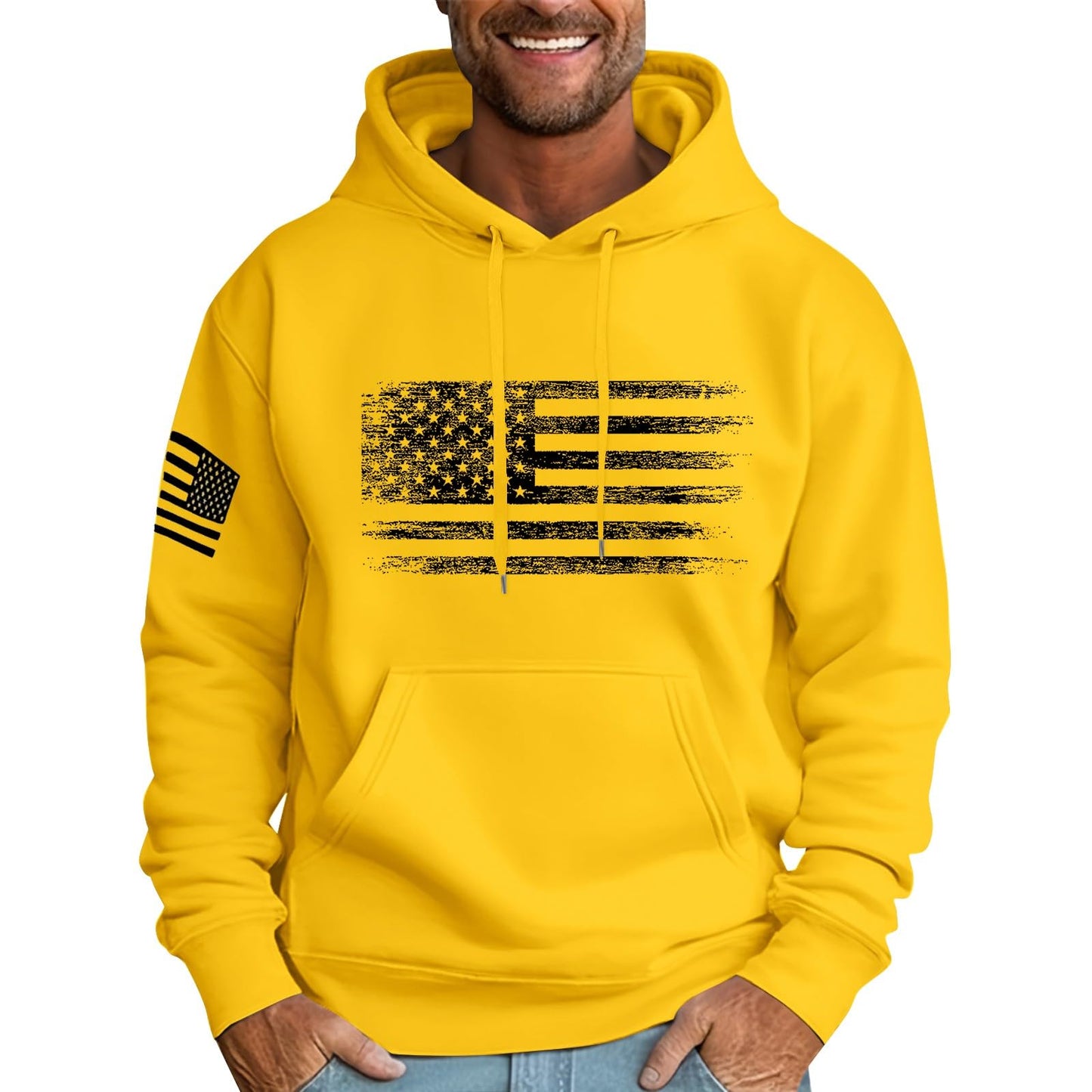 Ymosrh Mens Patriotic Hoodies USA Flag Print Hooded Sweatshirt Pullover Casual Fashion Hoodie, M-6XL