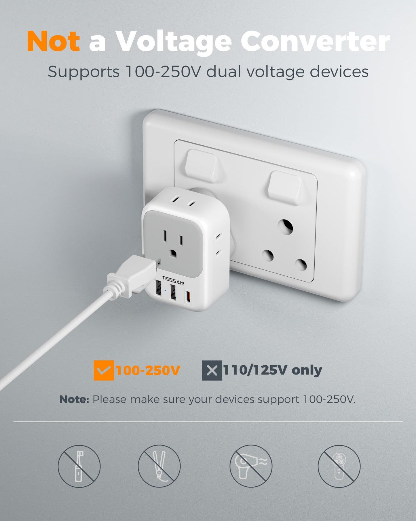 TESSAN 2 Pack European Travel Plug Adapter, Europe Power Converter