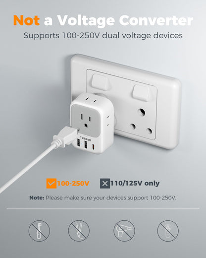 TESSAN 2 Pack European Travel Plug Adapter, Europe Power Converter