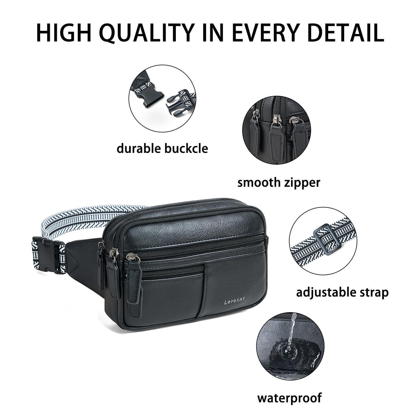 Leresas Fanny Packs for Women Vegan Leather Belt Bag Chic Cross Body Waist Pack Waist Purse for Travel Hiking Running Brown