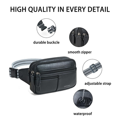 Leresas Fanny Packs for Women Vegan Leather Belt Bag Chic Cross Body Waist Pack Waist Purse for Travel Hiking Running Brown