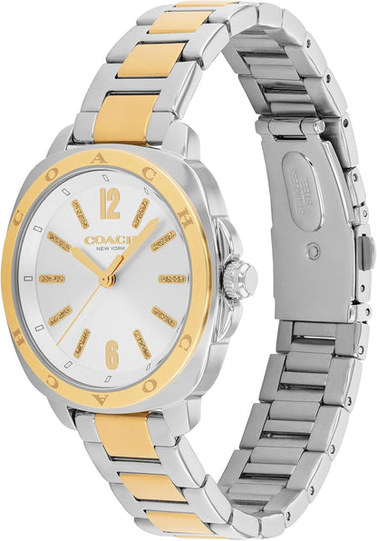 Coach Kitt Women's 3H Quartz Watch – 34 mm Stainless Steel Case – Link Bracelet – Stylish Fashion Accessory, Gift for Her