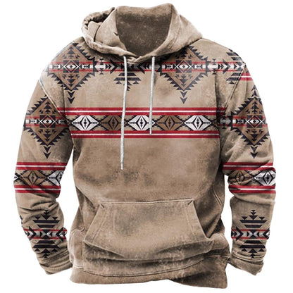 Men's Hooded Sweatshirt American Flag Print Long Sleeve Pullover Sweatshirt Vintage Tribal Aztec Graphic Hoodie Tops