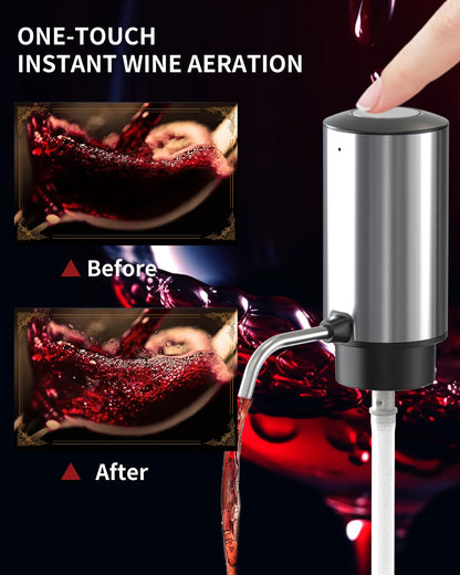 CIRCLE JOY Electric Wine Opener Rechargeable 5-in-1 Stainless Steel Wine Gift Set with Foil Cutter, Wine Aerator Pourer, Wine Drip Ring & Vacuum Stopper, Ideal Gifts for Wine Lovers, Silver