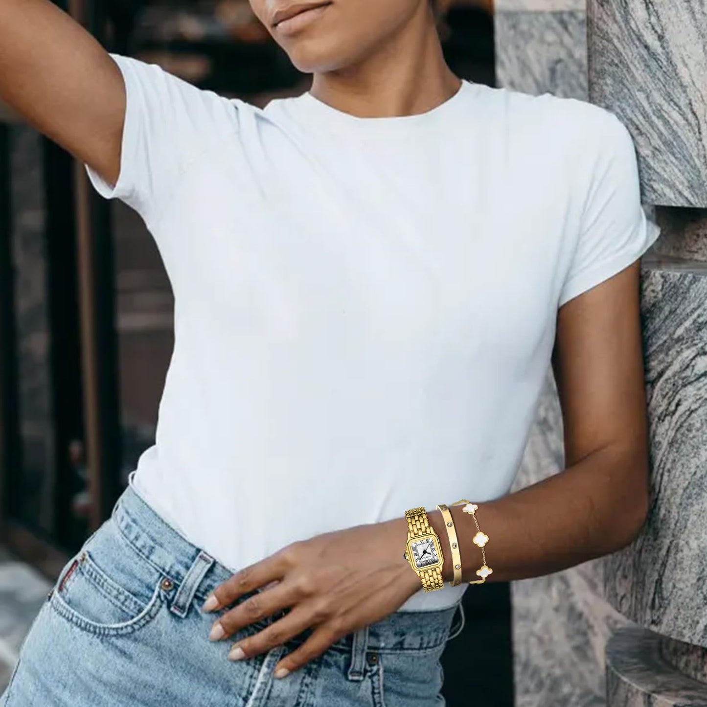 CHEETAH Women’s Gold Bangle Watch and Bracelet Set