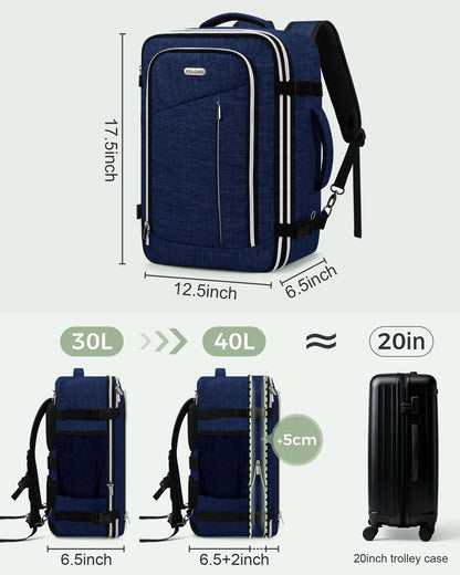 Travel Carry On 17.5" Laptop Expandable Backpack for Men Women, Personal Item Bag Waterproof Airline Approved with USB Charging Hole 3 Packing Cubes, Large Weekender Daypack Business Luggage Suitcase