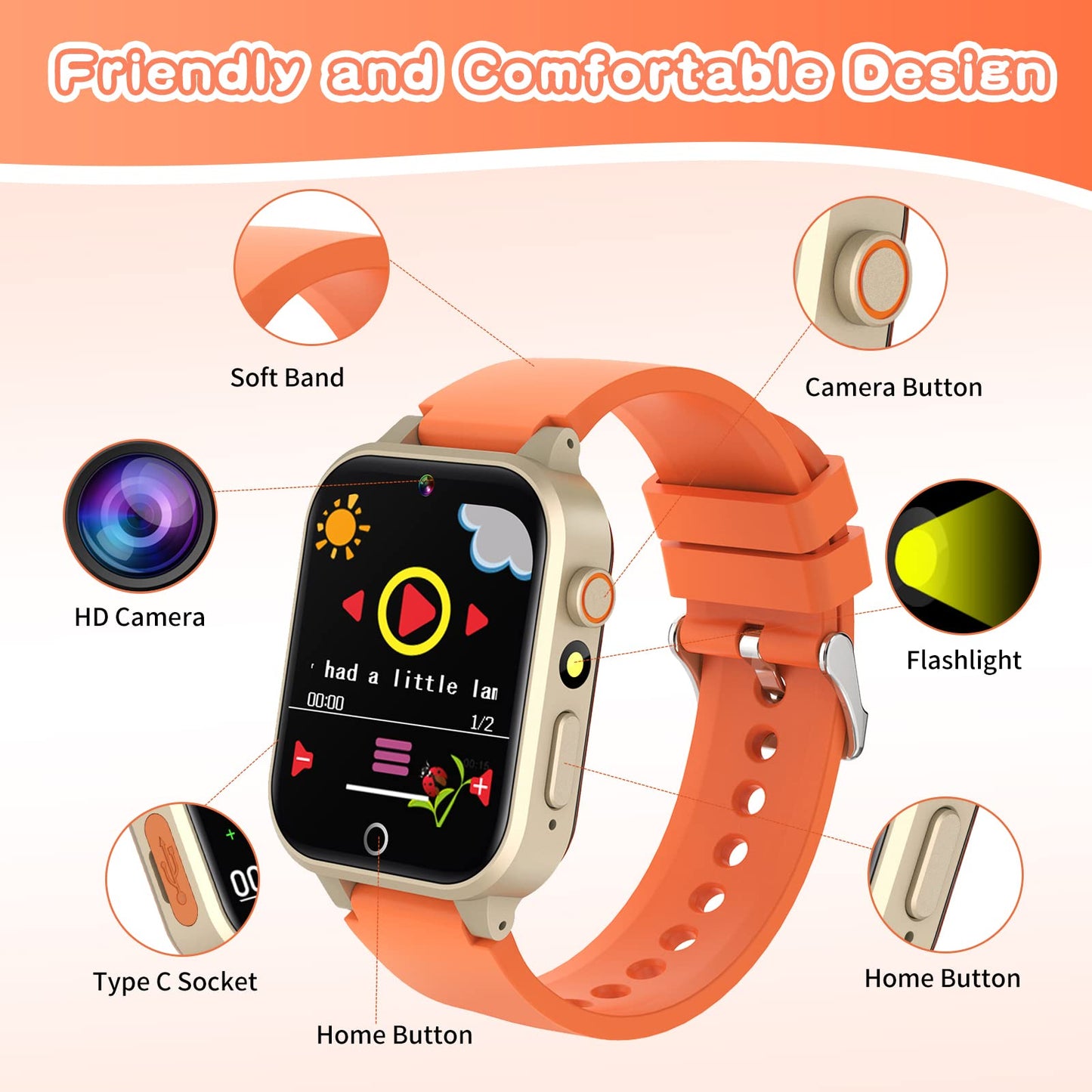 Kids Smart Watch Gift for Girls Age 5-12, 39 Games HD Touch Screen Watches with Video Camera Music Player Pedometer Flashlight 12/24 hr Educational Toys Birthday Gifts for Girls Ages 7 8 9 10
