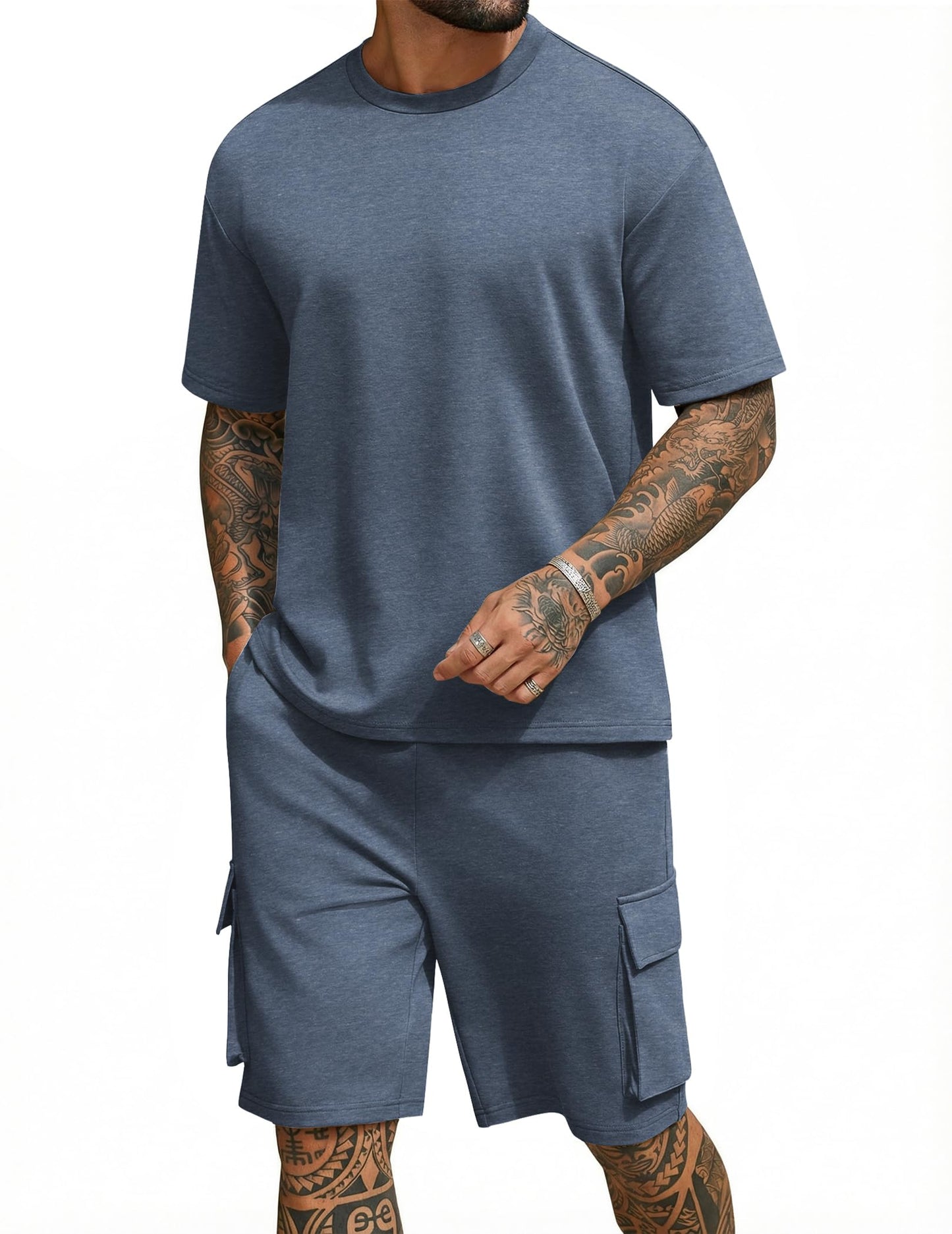 COOFANDY Men's Shirt and Shorts Set 2 Piece Fashion Summer Tracksuits Cotton Oversized T-Shirts Cargo Shorts Outfits
