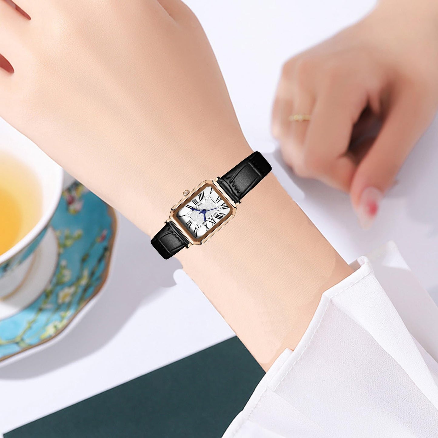 BESTKANG Leather Strap Watches for Women Elegant Dainty Ladies Watch Vintage Rectangle Women Quartz Wrist Watch