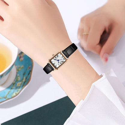 BESTKANG Leather Strap Watches for Women Elegant Dainty Ladies Watch Vintage Rectangle Women Quartz Wrist Watch