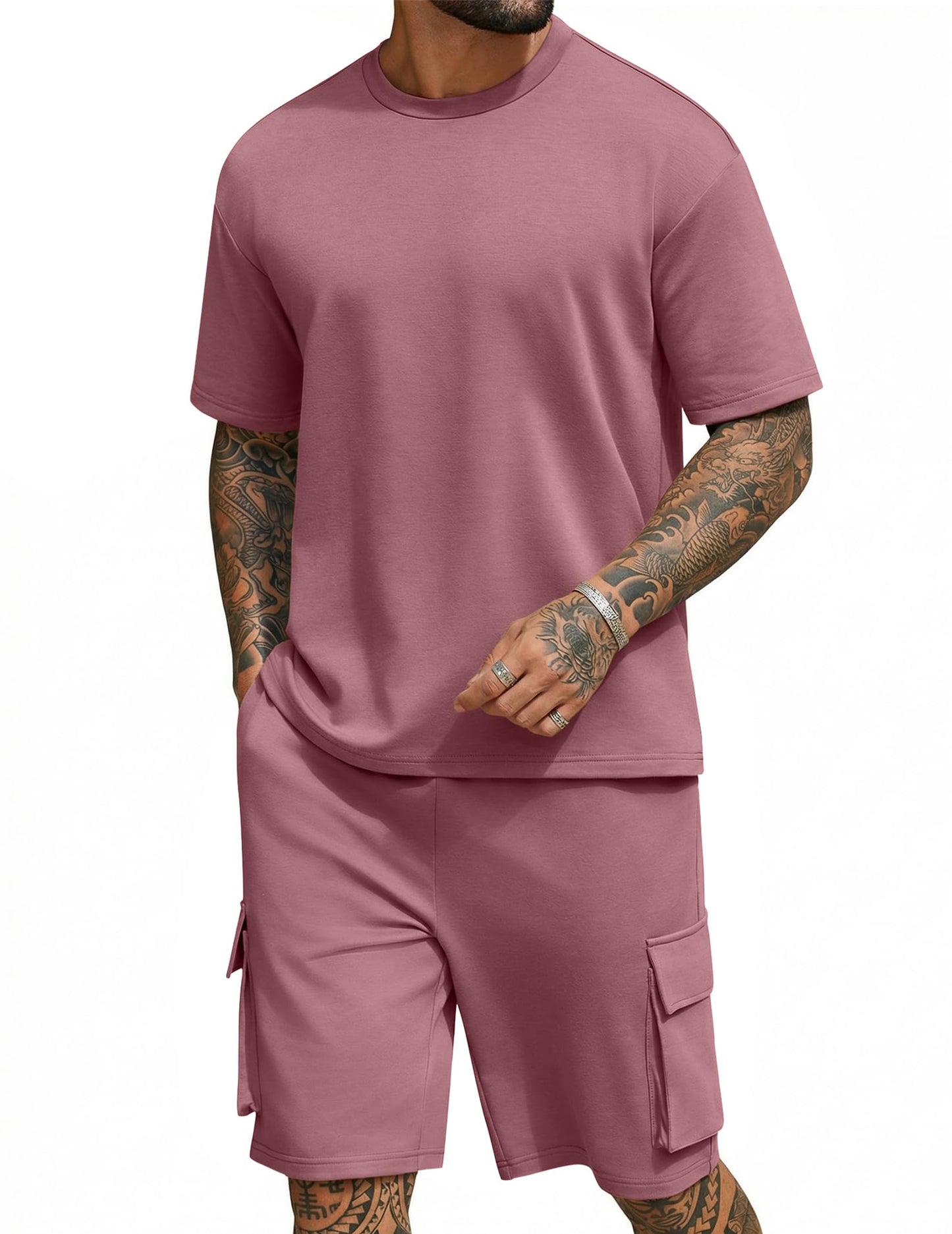 COOFANDY Men's Shirt and Shorts Set 2 Piece Fashion Summer Tracksuits Cotton Oversized T-Shirts Cargo Shorts Outfits
