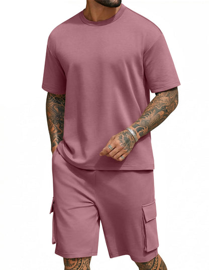 COOFANDY Men's Shirt and Shorts Set 2 Piece Fashion Summer Tracksuits Cotton Oversized T-Shirts Cargo Shorts Outfits
