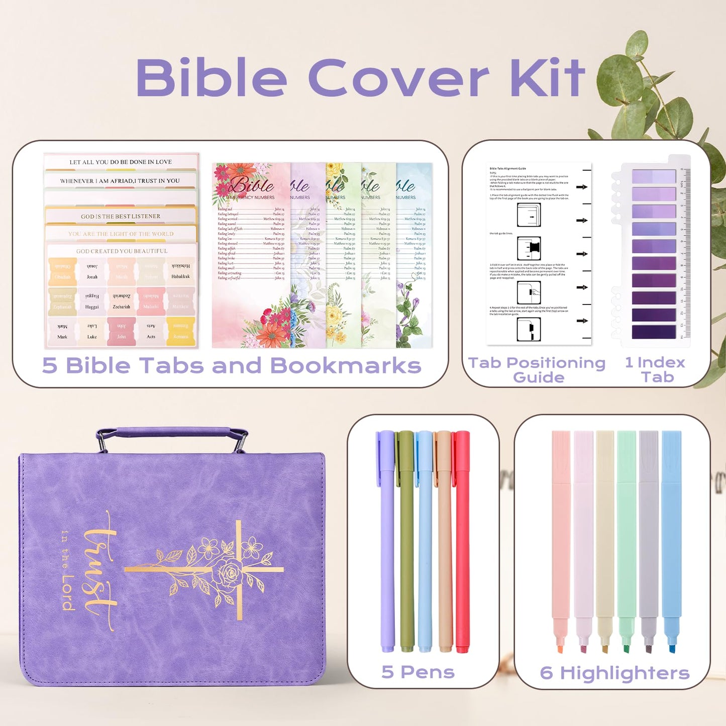 XKDOUS 20 Pcs Bible Case Set with Tabs, Pens, Study Supplies Carrier Holder Portable Men's Bible Bag Church Book Leather Cover Father Day Christian Gift for Dad, Mom, Men, Women