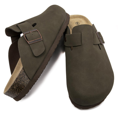 Women Suede Clogs Casual Slip On Potato Mule Slippers | Soft Suede Upper, Arch-Support Cork Insole, Adjustable Buckle, Anti-Slip Sole