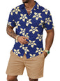 Yoimira Men's Summer Outfits 2 Piece Short Sets Hawaiian Floral Button Down Shirt and Shorts Vacation Beach Cruise Set