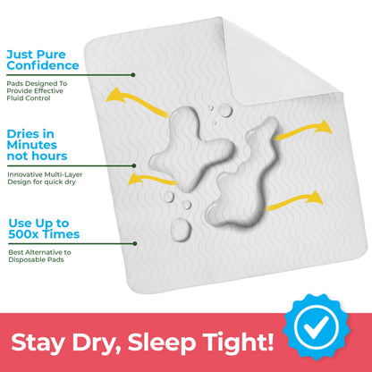 Utopia Bedding Washable Underpads 34" x 36" (Pack of 4), Waterproof Reusable Heavy Absorbency Incontinence Bed Pads for Adults, Kids, Elderly and Pets, Bedwetting Pads for Sofa and Couch (Blue)
