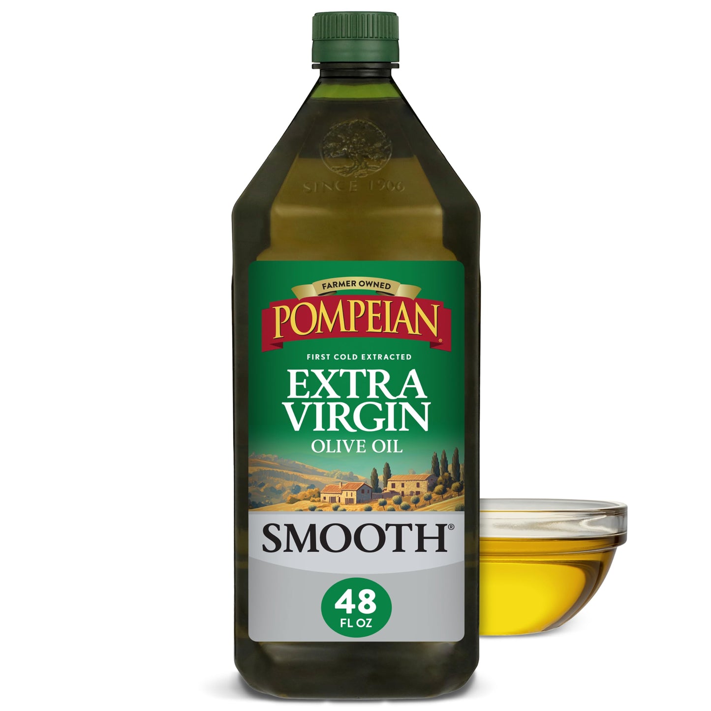 Pompeian Smooth Extra Virgin Olive Oil - 68 fl oz (2 L) First Cold Pressed Olive Oil for Cooking - Smooth Taste for Sauteing, Stir-Frying, and Baking - Value Size