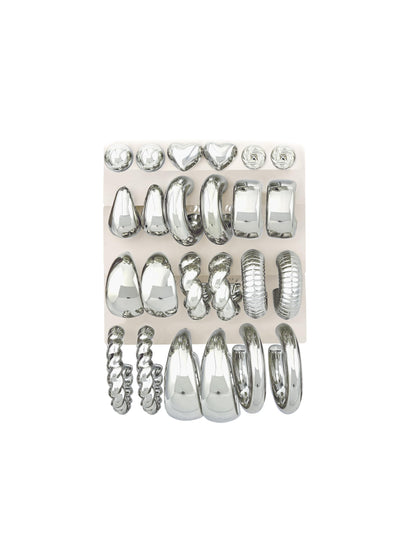 12 Pairs Chunky Gold Hoop Earrings for Women Trendy, Gold Plated Lightweight Hypoallergenic Stack, Thick Open Twisted Huggie Hoops Earring Set