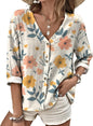 MARSVOVO V Neck Shirts for Women Lightweight Decorative Button 3/4 Sleeve Blouses Comfy Casual Business Flowy Top