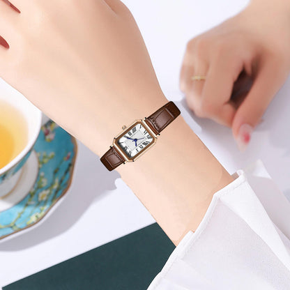 BESTKANG Leather Strap Watches for Women Elegant Dainty Ladies Watch Vintage Rectangle Women Quartz Wrist Watch