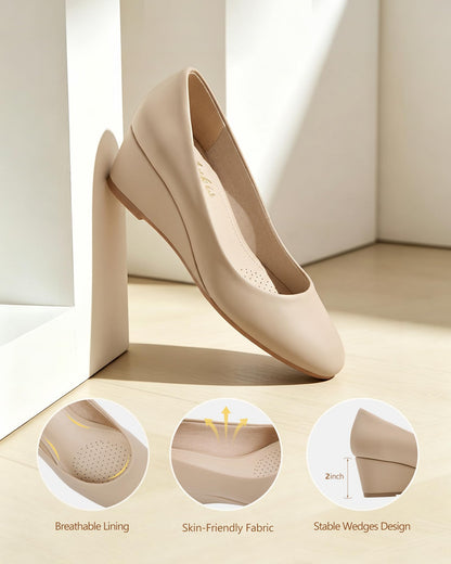 Ankis Black Nude Silver Gold Wedges for Women, Low Heel Women's Wedge Comfortable Closed Toe Women Pumps Dress Shoes -2Inch