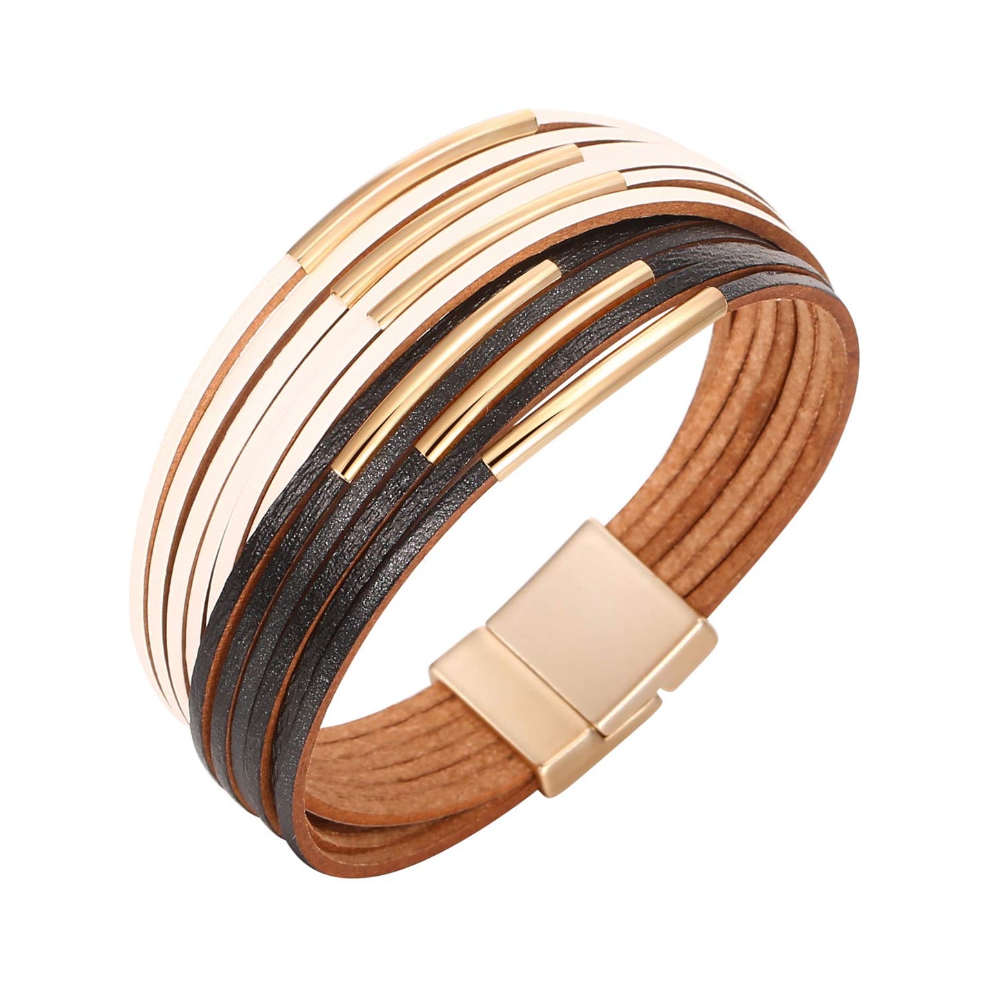 Fesciory Leather Wrap Bracelets for Women, Boho Western Layered Jewelry | Layered leather cuff bracelets, Easy on and off, Boho western style, Daily wear, Gift for women