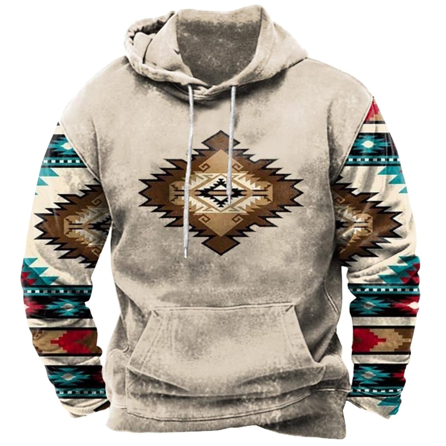 Men's Hooded Sweatshirt American Flag Print Long Sleeve Pullover Sweatshirt Vintage Tribal Aztec Graphic Hoodie Tops