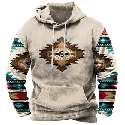 Men's Hooded Sweatshirt American Flag Print Long Sleeve Pullover Sweatshirt Vintage Tribal Aztec Graphic Hoodie Tops
