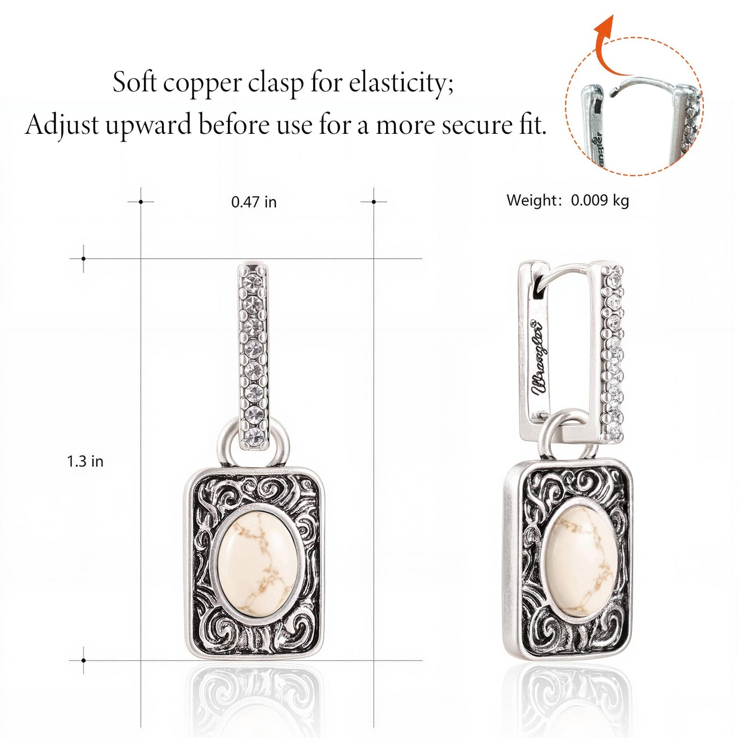 Wrangler Couture Turquoise Jewelry for Women, Square Turquoise Earrings | 14K Gold & Silver Plating, Western Jewelry, Western Country Earrings with Gift Box