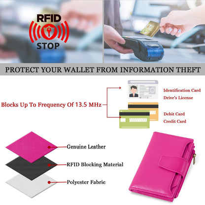Airkit Small Wallet Women RFID Blocking Soft Leather Bifold Compact Card Holder Wallet for Women with Zipper Coin Pocket 4 ID Window