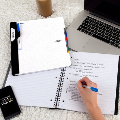 Five Star Advance Spiral Notebook + Study App, 5 Subject, College Ruled Paper, 8-1/2" x 11", 200 Sheets, Spiral Guard, Movable Tabbed Dividers, Black (73144)