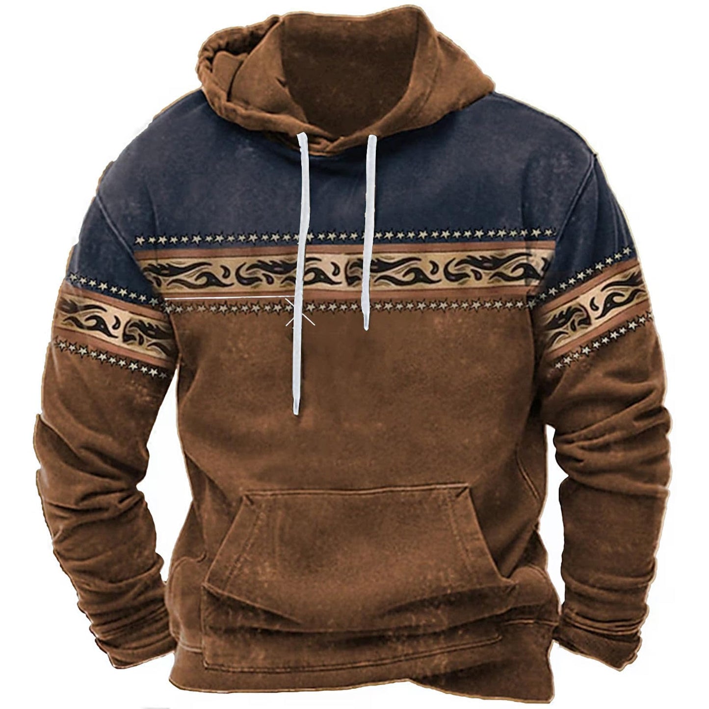 Men's Hooded Sweatshirt American Flag Print Long Sleeve Pullover Sweatshirt Vintage Tribal Aztec Graphic Hoodie Tops