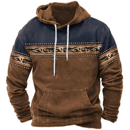 Men's Hooded Sweatshirt American Flag Print Long Sleeve Pullover Sweatshirt Vintage Tribal Aztec Graphic Hoodie Tops
