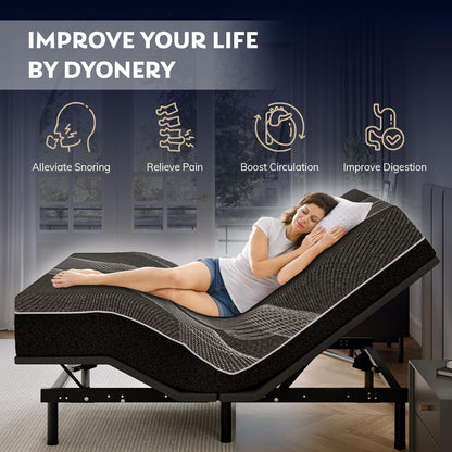 Dyonery Twin XL Adjustable Bed Base Frame with Wireless Remote + 12 Inch Twin XL Gel Memory Foam Mattress Bed in a Box, Head and Foot Incline, Zero Gravity, Fiberglass Free, 80" × 38"