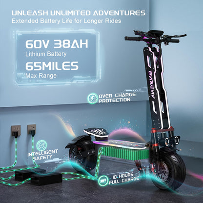 Electric Scooter Adults, 3500W/7000w Single/Dual Hyper Motor with 50/70 Miles Range Battery, Up to 45/58 MPH Top Speed, 10.5"/12" Tubeless Tires Commuting Scooter for Adults