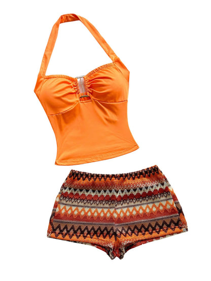 SOLY HUX Women's Summer 2 Piece Outfits Striped Crochet Halter Top Mini Shorts Set Beach Vacation Y2K Sets