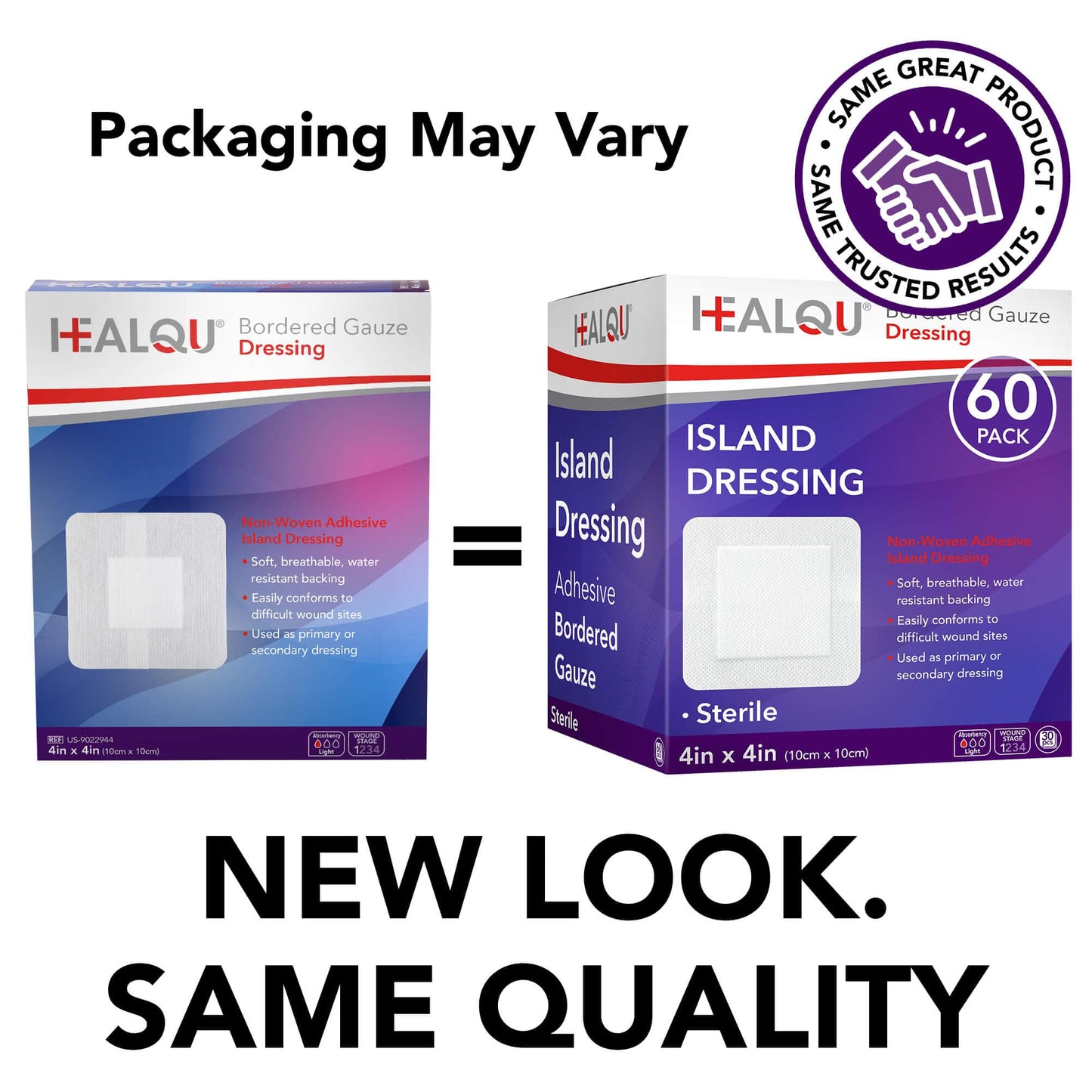 HEALQU Island Dressing - 4"x4", 30 Count - Bordered Gauze Sterile Individually Wrapped Gauze Pads, Water-Resistant, Non-Woven Backing - Soft and Breathable Wound Dressing for First Aid and Medical | Water-Resistant, Latex-Free, High Absorbent, Adhesive Bo