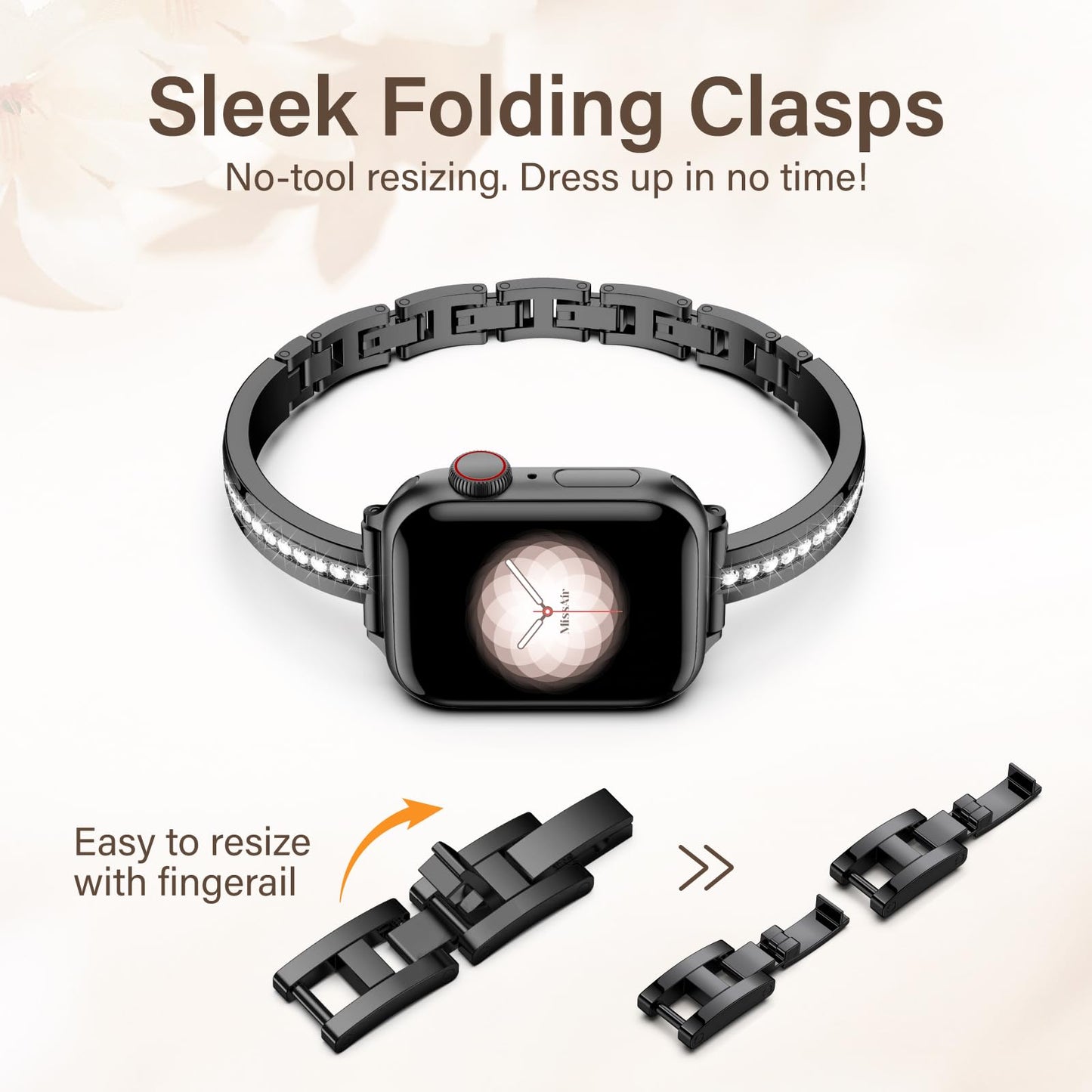 Missair Bands Compatible with Apple Watch Band 38mm 40mm 41mm 42mm 44mm 45mm 46mm 49mm for Women, Slim Metal Dressy Jewelry Bracelet with Bling Diamond for iWatch Series 11 10 9 8 7 6 5 4 3 SE Ultra