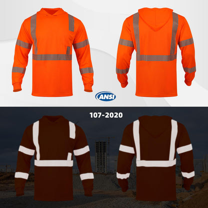 High Visibility Hoodies for Men,Safety Reflective Long Sleeve ANSI Class 3 Hi Vis Construction Work Shirts with Hood