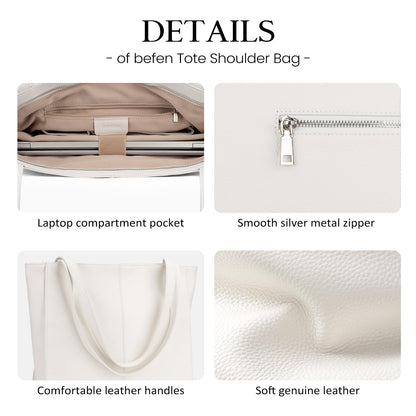 befen Genuine Leather Tote Bag for Women Work, Women's Leather Shoulder Bags Purses Satchel Handbags with Laptop Compartment
