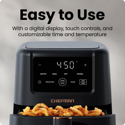 Chefman Air Fryer – 4-in-1 Slim 3.5 QT Airfryer, Air Fry, Bake, Dehydrate, Frozen, 450°F Max Temp for Extra Crispy Results in Minutes, Nonstick Ceramic Coating, Dishwasher-Safe Accessories - Black