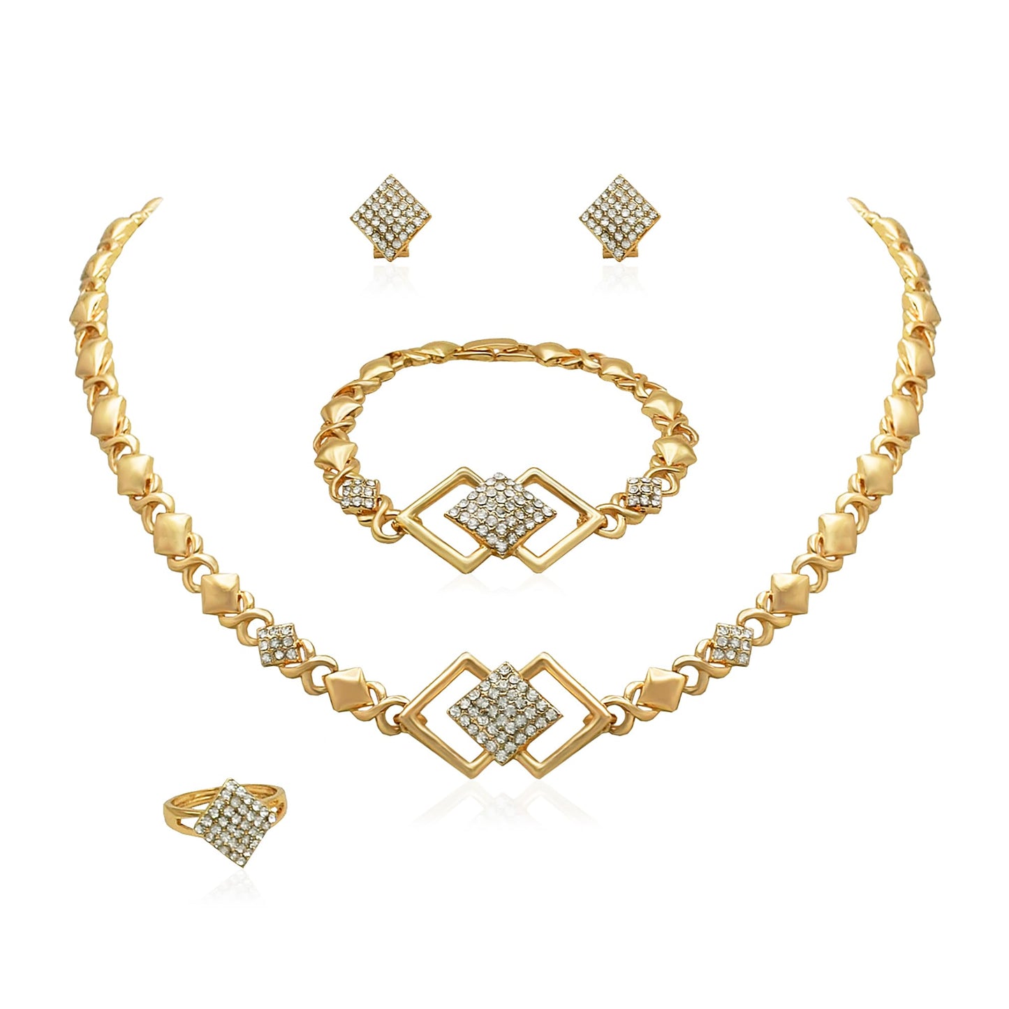 SYHOL Gold Jewelry Sets for Women 18K Gold/Silver Filled Jewelry Necklace Set Wedding Bridal Fashion Jewelry Sets Women Accessories Bracelets Earrings and Rings Sweetheart Gifts