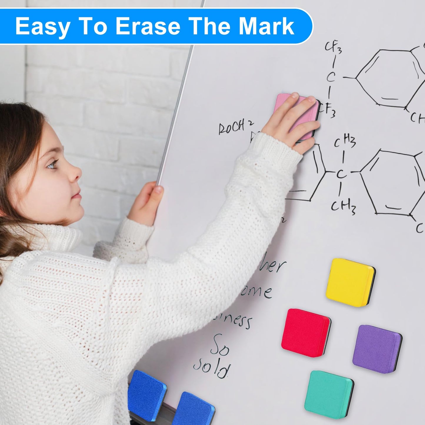 96 Pack Cube Dry Erase Erasers, Mini Magnetic Whiteboard Dry Erasers Chalkboard Cleaner Wiper for Classroom, School, Home, and Office Supplies