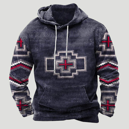 Men's Western Aztec Tribal Sweatshirt Ethnic Printed Graphic Hoodie Winter Trendy Casual Pullover Tops with Pocket