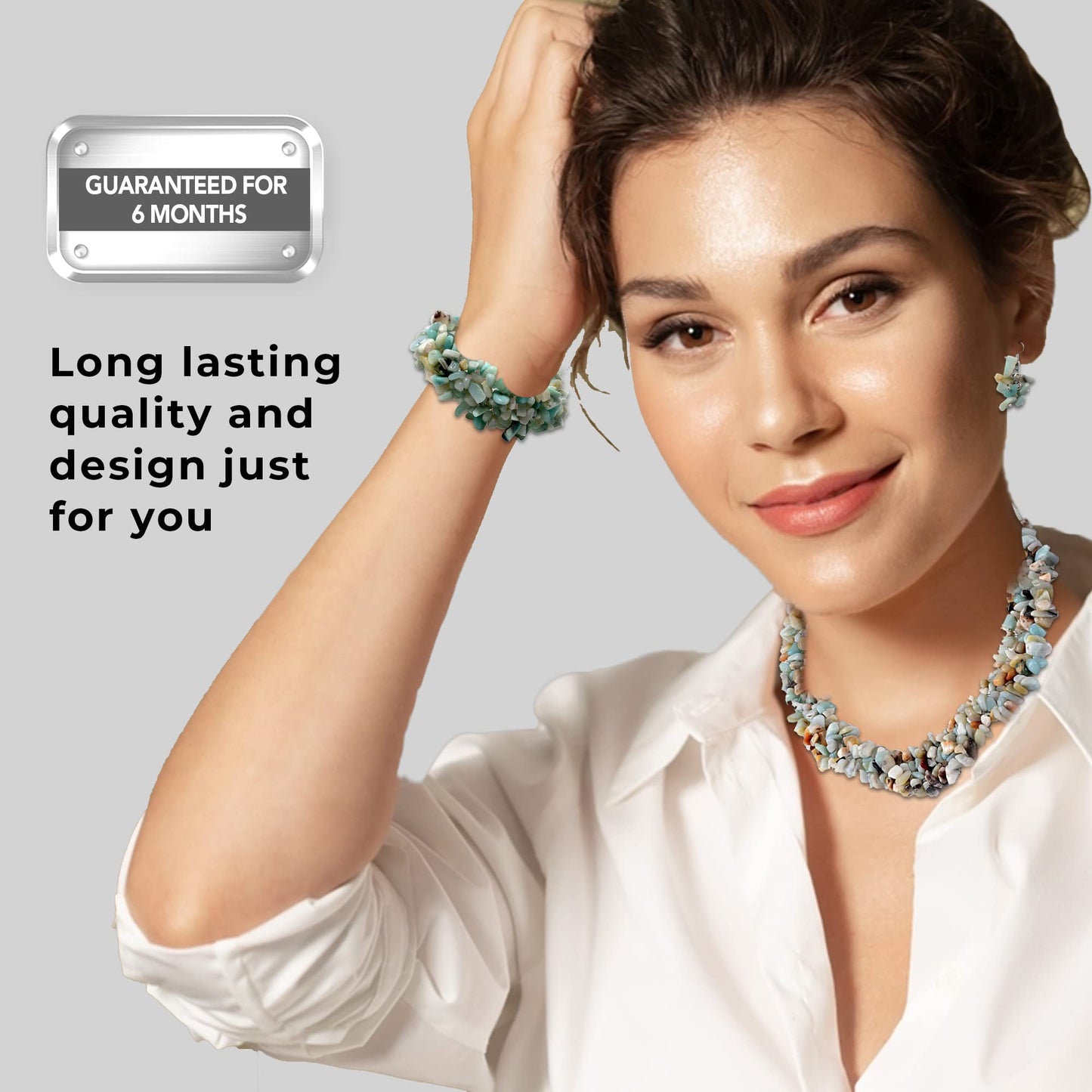 Shop LC Gemstone Chips Necklace, Bracelet & Earrings Set Jewelry for Women