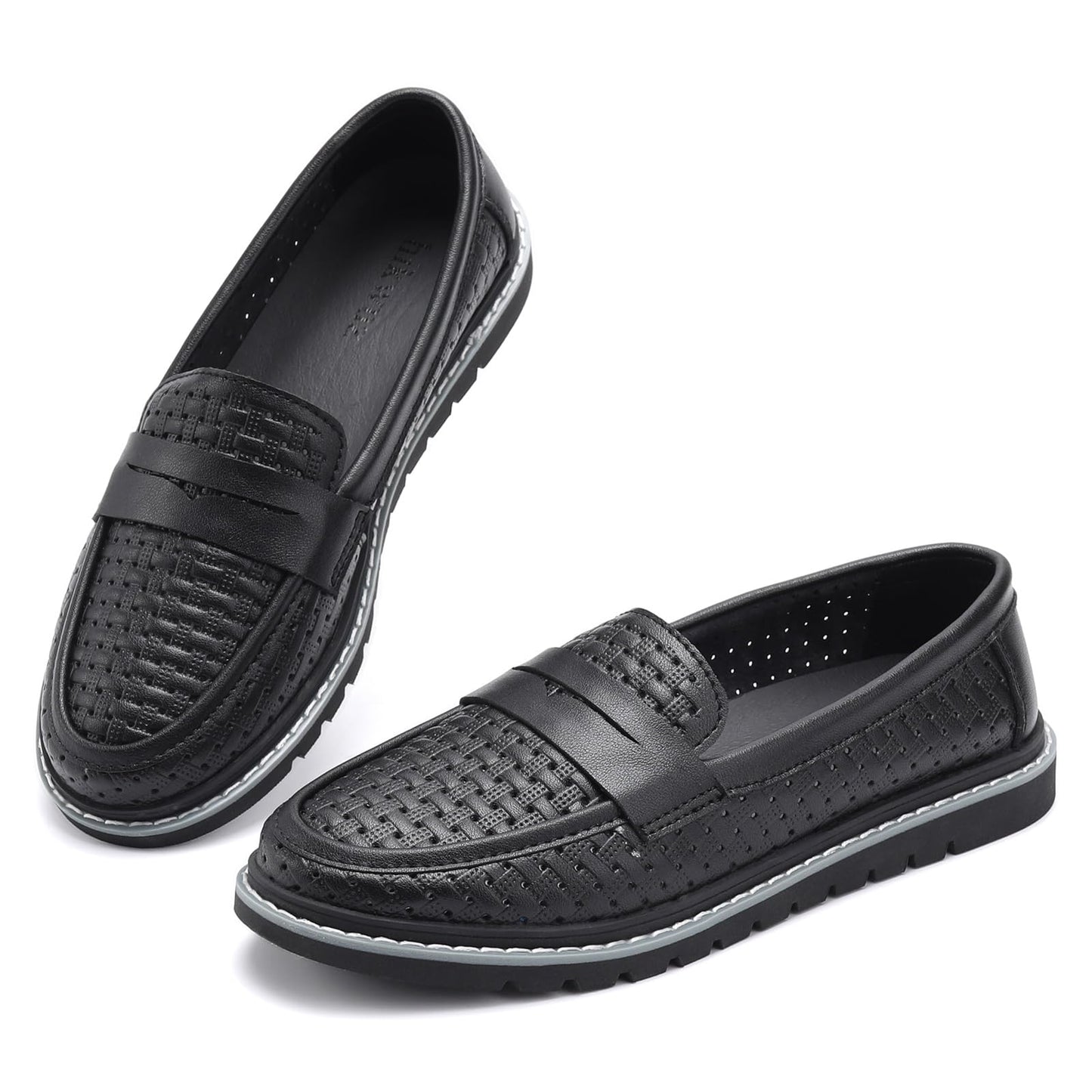 Women's Penny Loafers Leather Dress Shoes Comfortable Non-Slip Flats Soft Slip-on Walking Shoes Driving for Women
