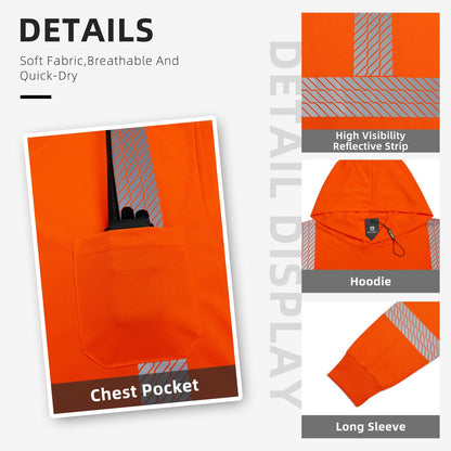 High Visibility Hoodies for Men,Safety Reflective Long Sleeve ANSI Class 3 Hi Vis Construction Work Shirts with Hood