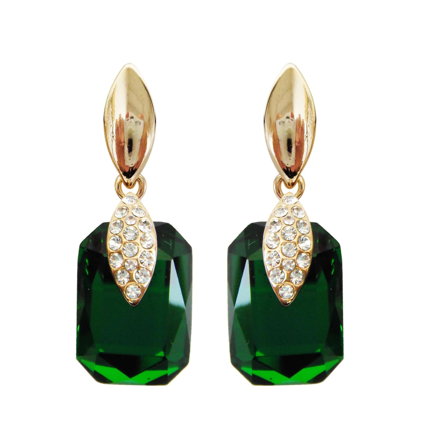 Navachi 18k Gold Plated Crystal Multicolor Square Shape Zircon Dangle Earrings And Neckalce Pendant Az4020-1 Jewelry set